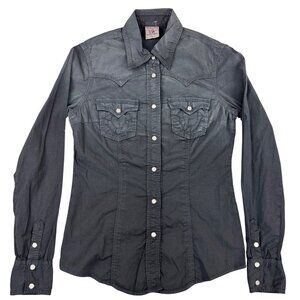 True Religion Womens South Western Style Snap Button Denim Shirt S Black